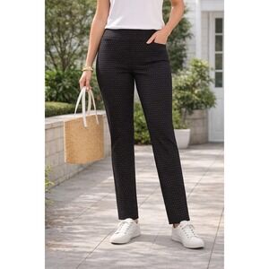 Chico's Brigitte Lurex Jacquard Pants Sz 0.5 T 6 Black Gold So Slimming Pull‎ On